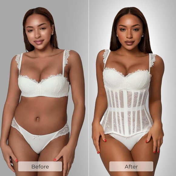 Women's White Lace Underbust Corset Lace Up Waist Trainer  Shapewear Body Shaper - Picture 5 of 5